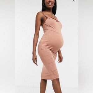 Cowl neck maternity dress tan